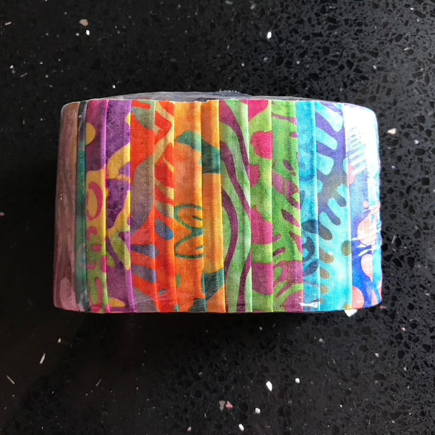 Stitching Strips - 15 2.5" strips of Kingfisher Stamped Batik Fabrics - (No6)