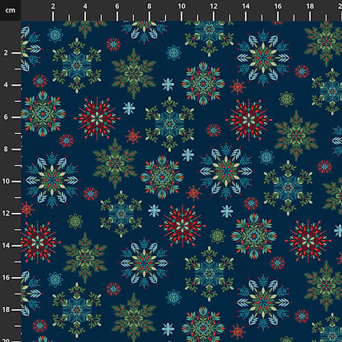 Nordic Holiday Village by Mary Jane Carey for Henry Glass - Snowflakes on Blue 3605-79