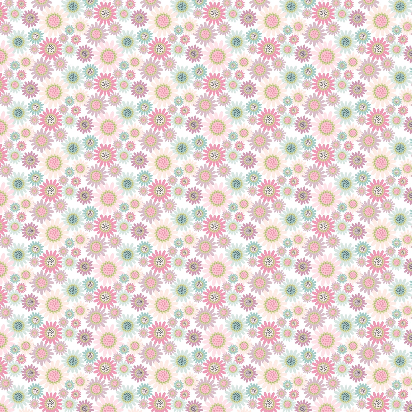 Le Petit Escargot by Lori Woods for Poppie Cotton - Sunny Daisies White