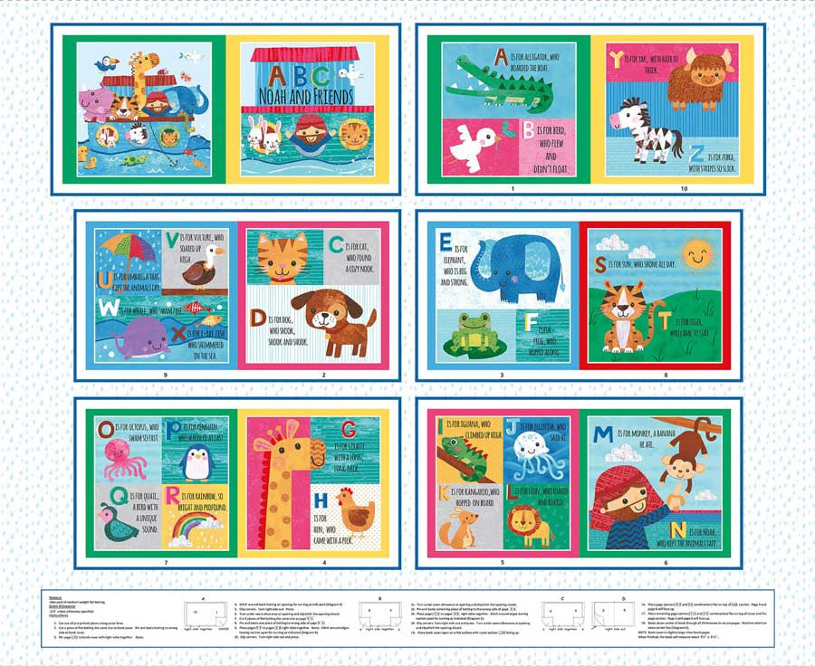 ABC Noah and friends Soft Book Panel by Lindsey Sagar for Blank Quilting