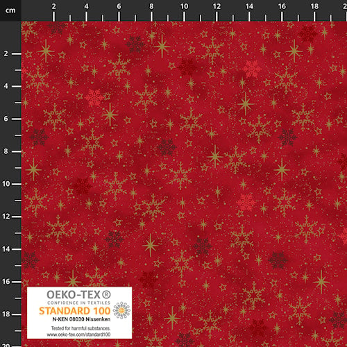 Snow Crystals Red/Gold by Stof - 4593-403