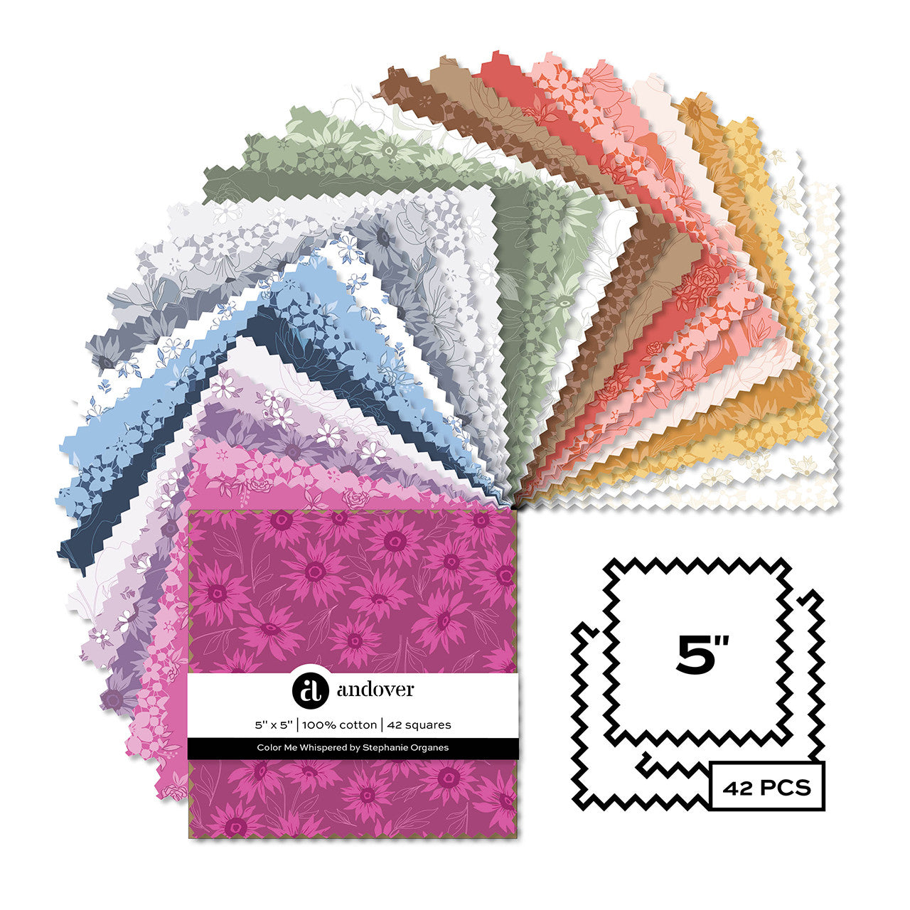 5" Charm Squares-Color Me Whispered Jelly roll by Stephanie Organes for Andover
