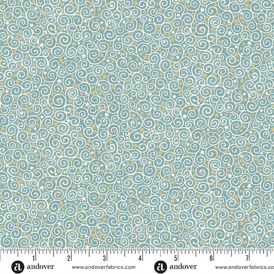Charmed by Makower Scroll Teal 201-T