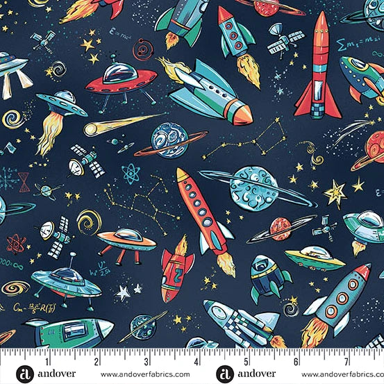 Orbit by Makower UK Rockets Blue