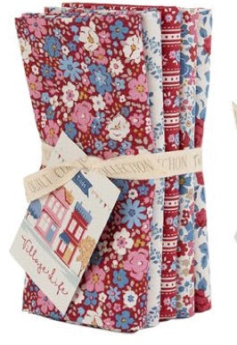 Fat Quarter Bundle - Village Life - Burgundy