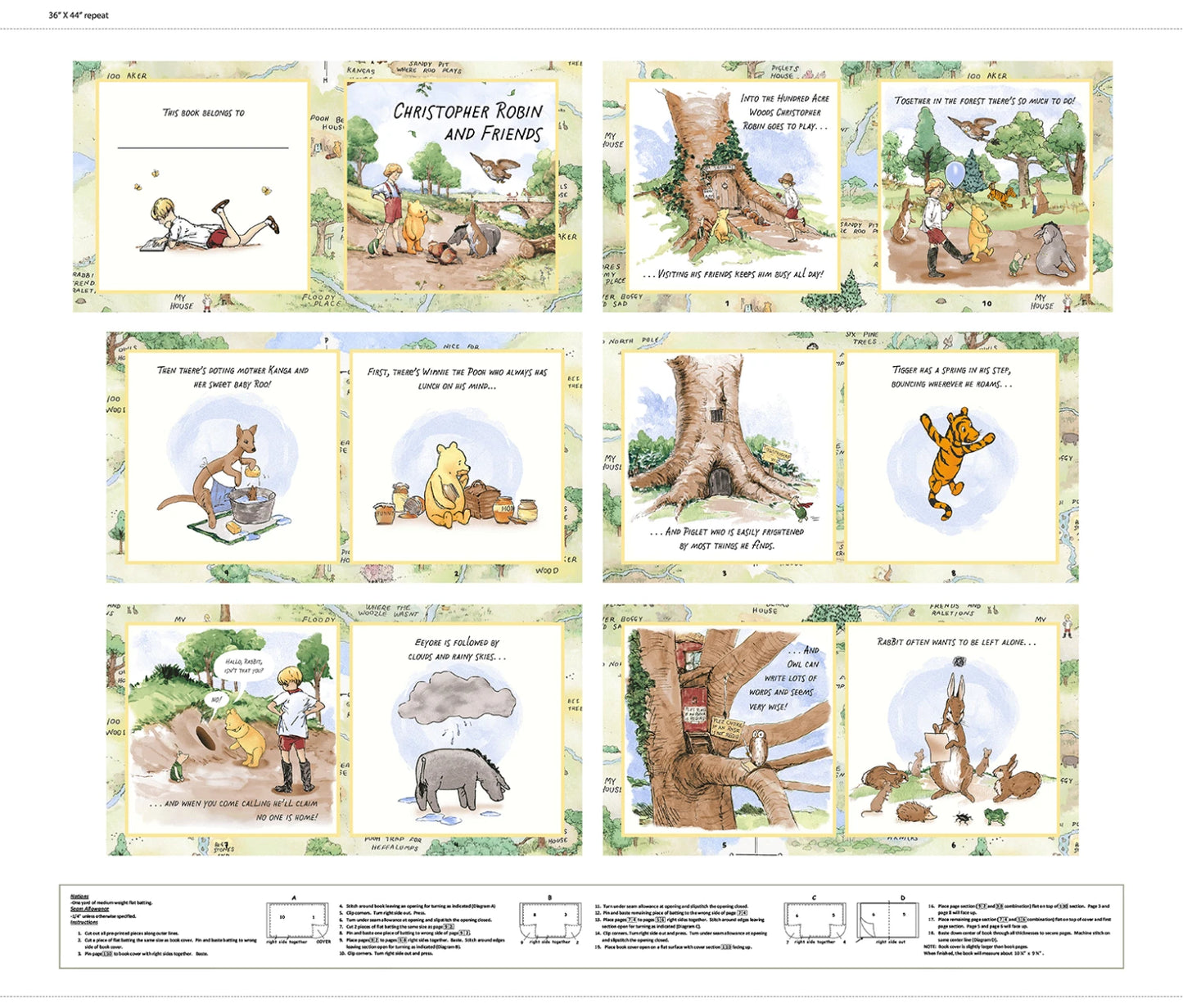 Christopher Robin and Friends - Winnie the Pooh Soft Book Panel - 36in x 43in by W.A.Dodge for Studio E