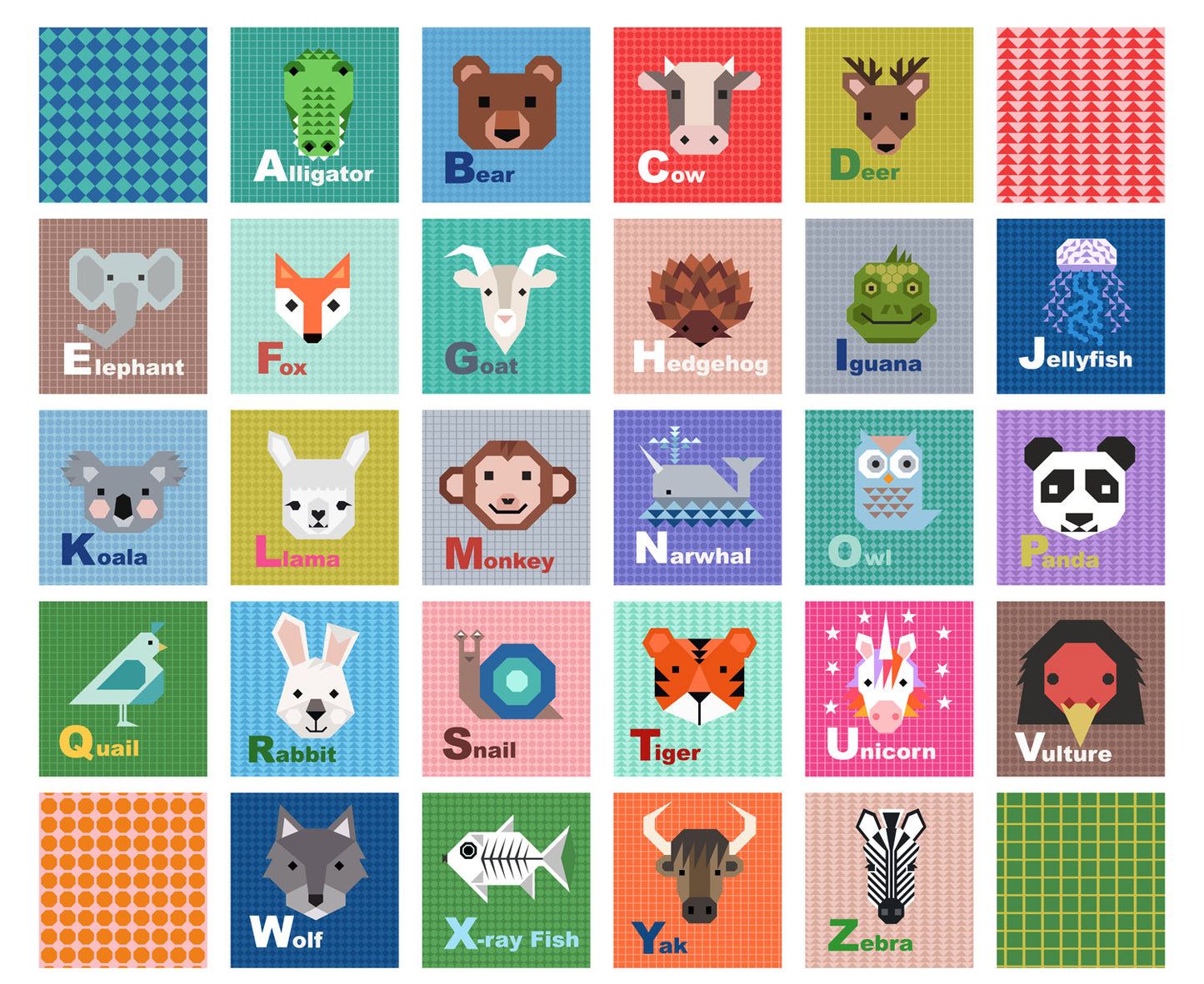 Animal Alphabet Small Squares Panel for Lewis and Irene