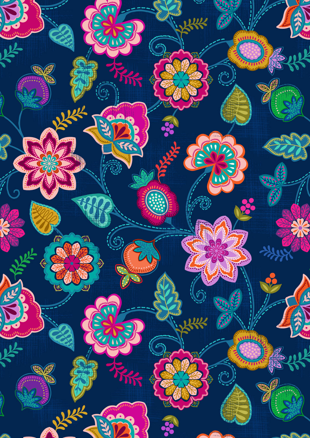 Sambramha by John Scott for Lewis and Irene - Floral on Dark Blue