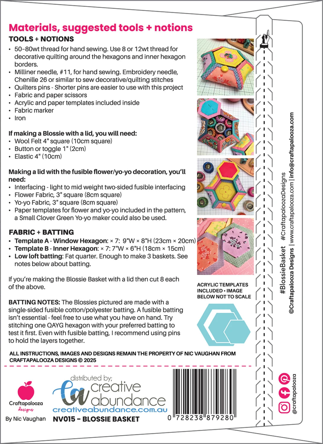 Blossie Basket Pattern - Includes Quilt As You Go Template by Nic Vaughan