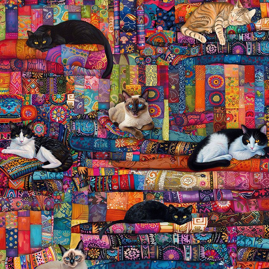 Cats on Quilts by Timeless Treasures - Multi