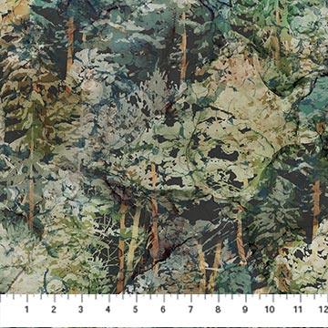 Lone Wolf by Deborah Edwards and Melanie Samra for Northcott Fabrics Teal Multi Trees