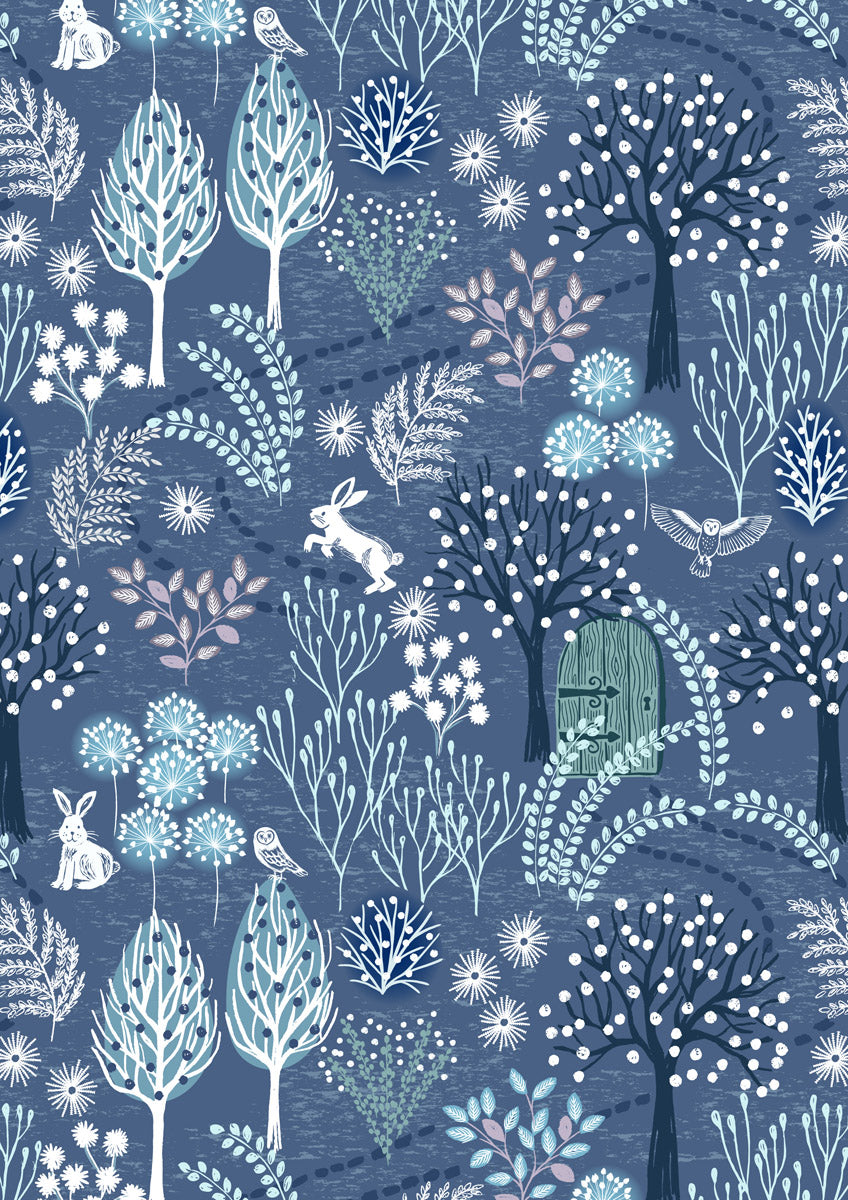 The Secret Winter Garden Flannel from Lewis and Irene - Secret Garden on Nordic Blue