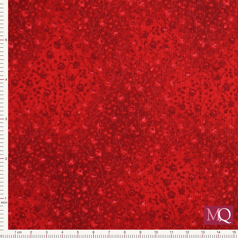Cotton quilting fabric with red tonal design featuring delicate flowers