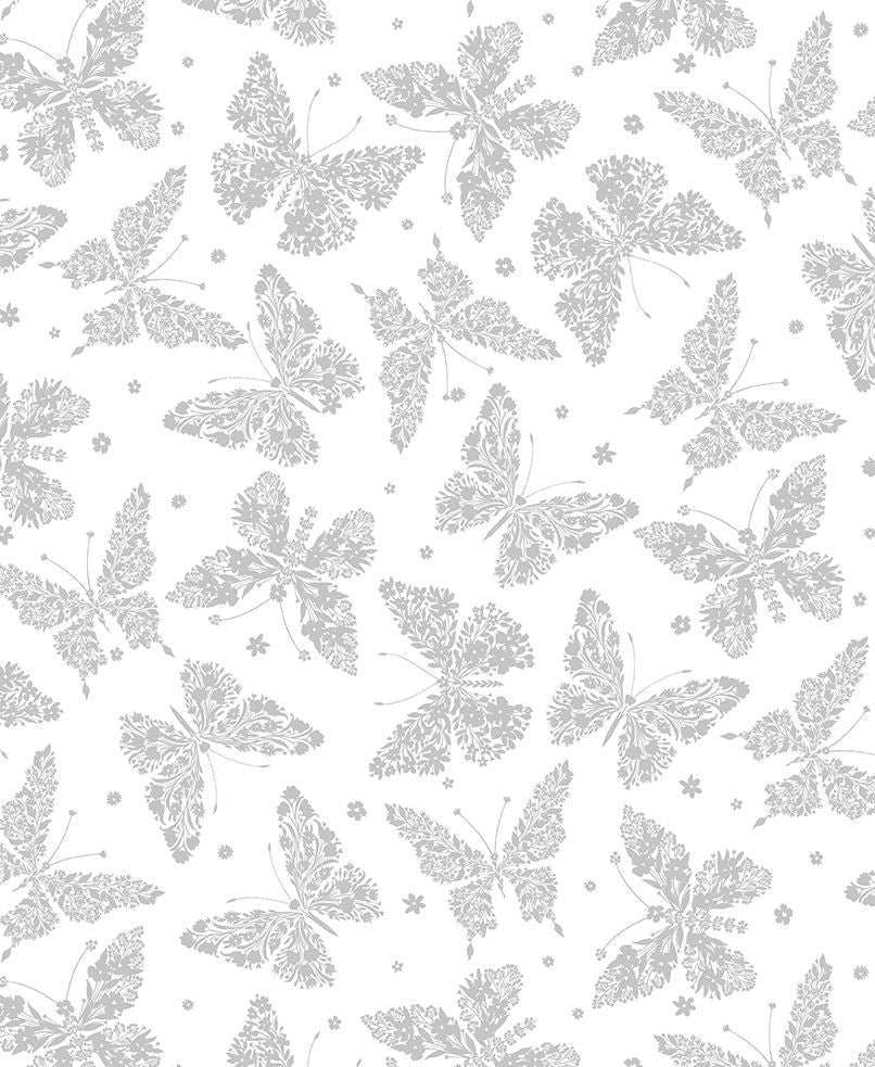 White Floral Butterflies by Timeless Treasures - White Hue