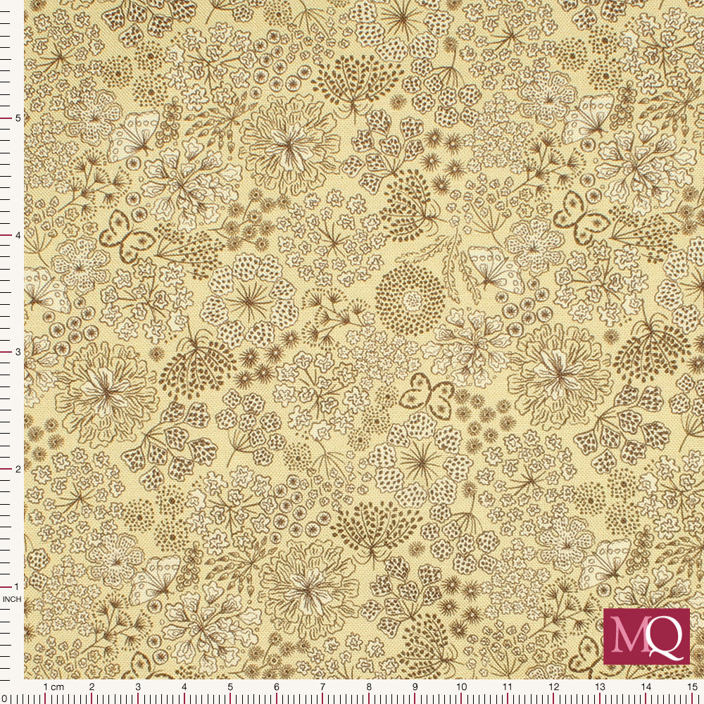 Jardin d'Automne by Lewis and Irene - Autumn butterfly floral on light caramel - A928B