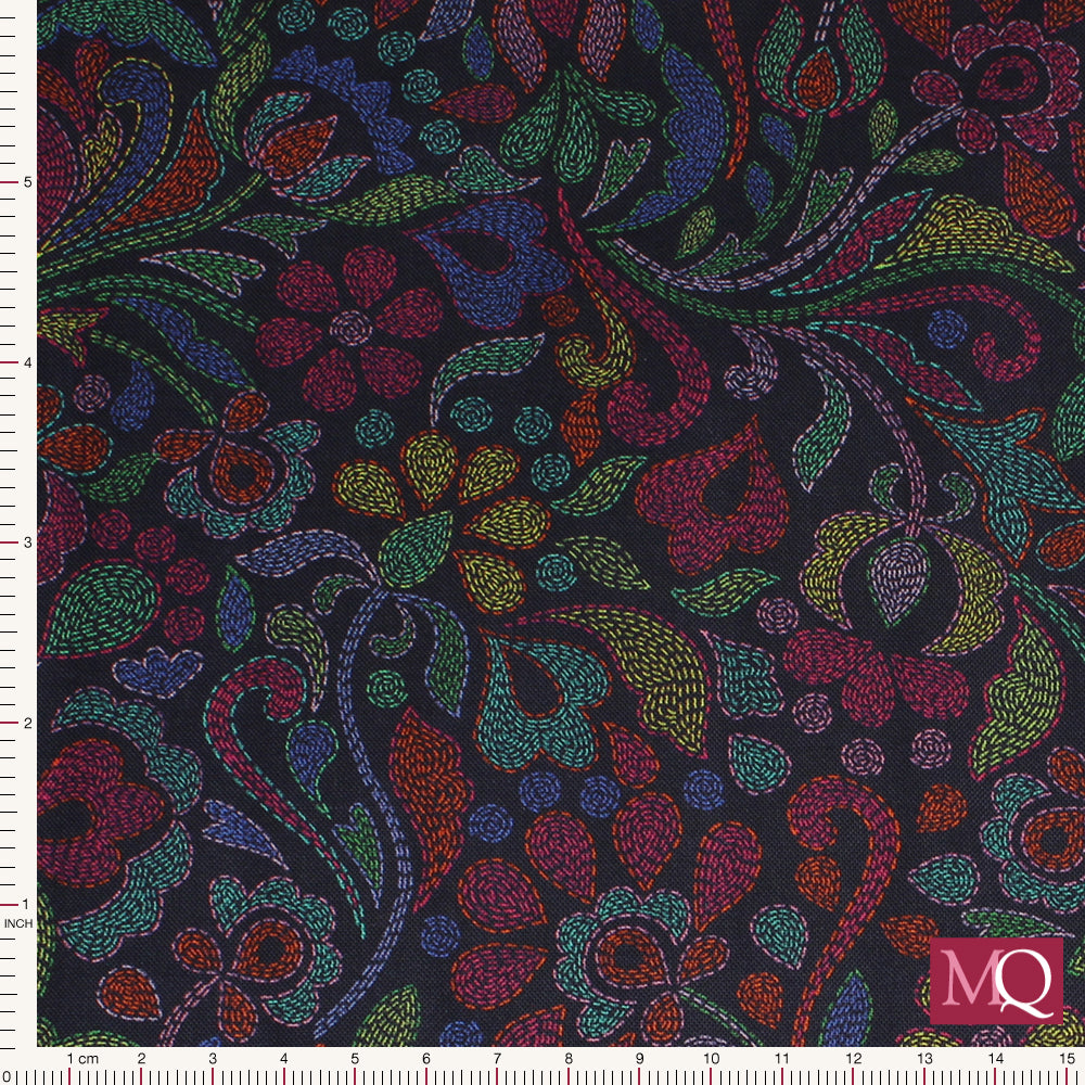 Sambramha by John Scott for Lewis and Irene - Stitches on Dark Blue