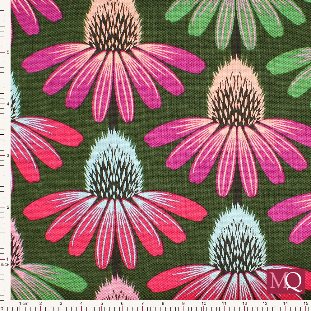 Echinacea Rhythm-Perennial Borders by Anna Maria Textiles Green
