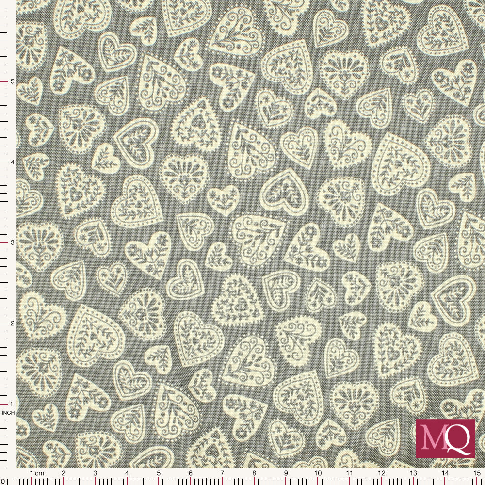 Scandi by Makower -Hearts Grey 115/S
