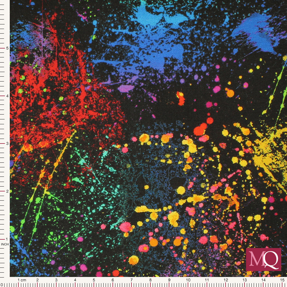 Coloured Paint Splatter by Timeless Treasures - Texture Black