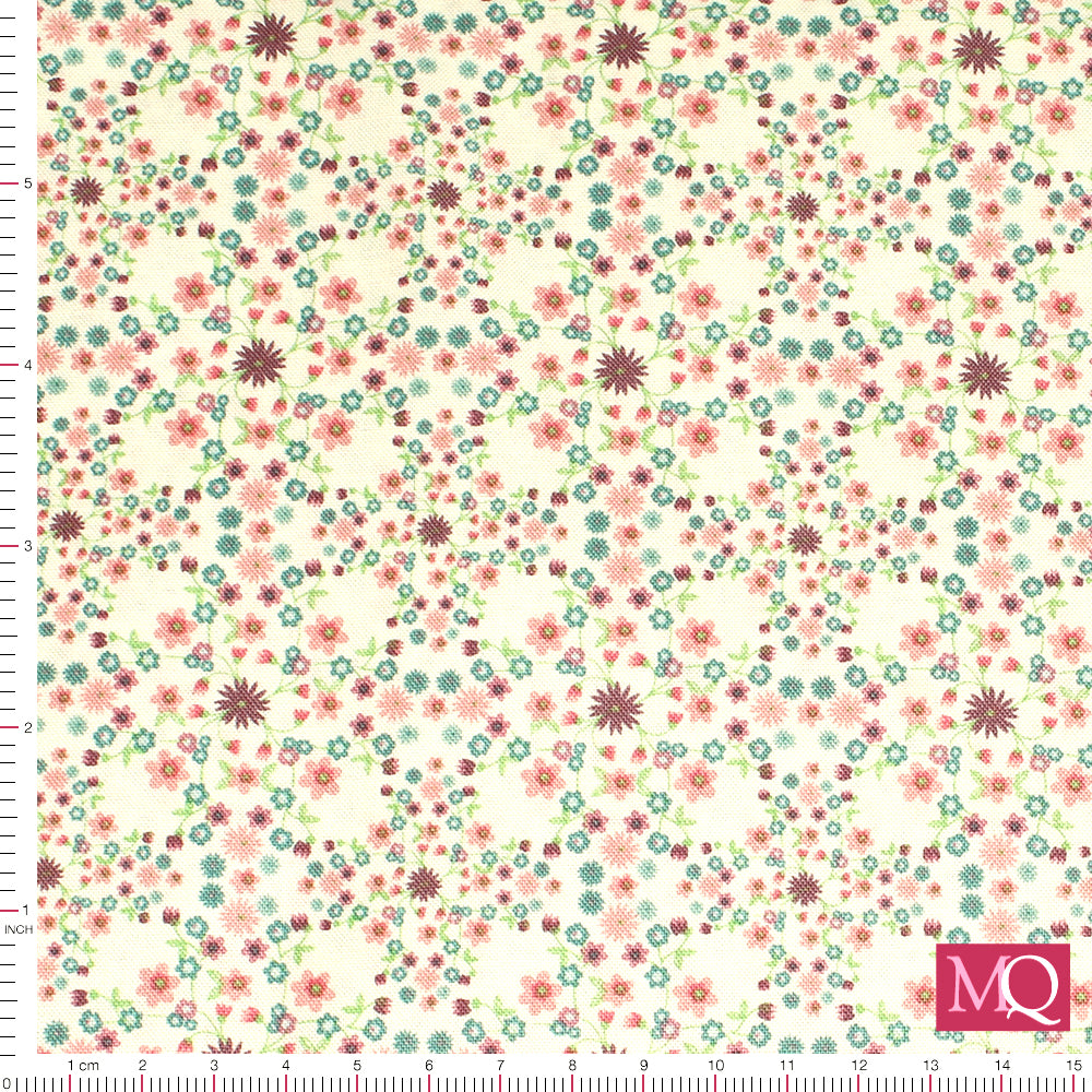 Le Petit Escargot by Lori Woods for Poppy Cotton - Blooms and Vines White