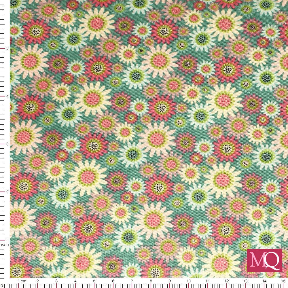 Le Petit Escargot by Lori Woods for Poppy Cotton - Sunny Daisies Teal
