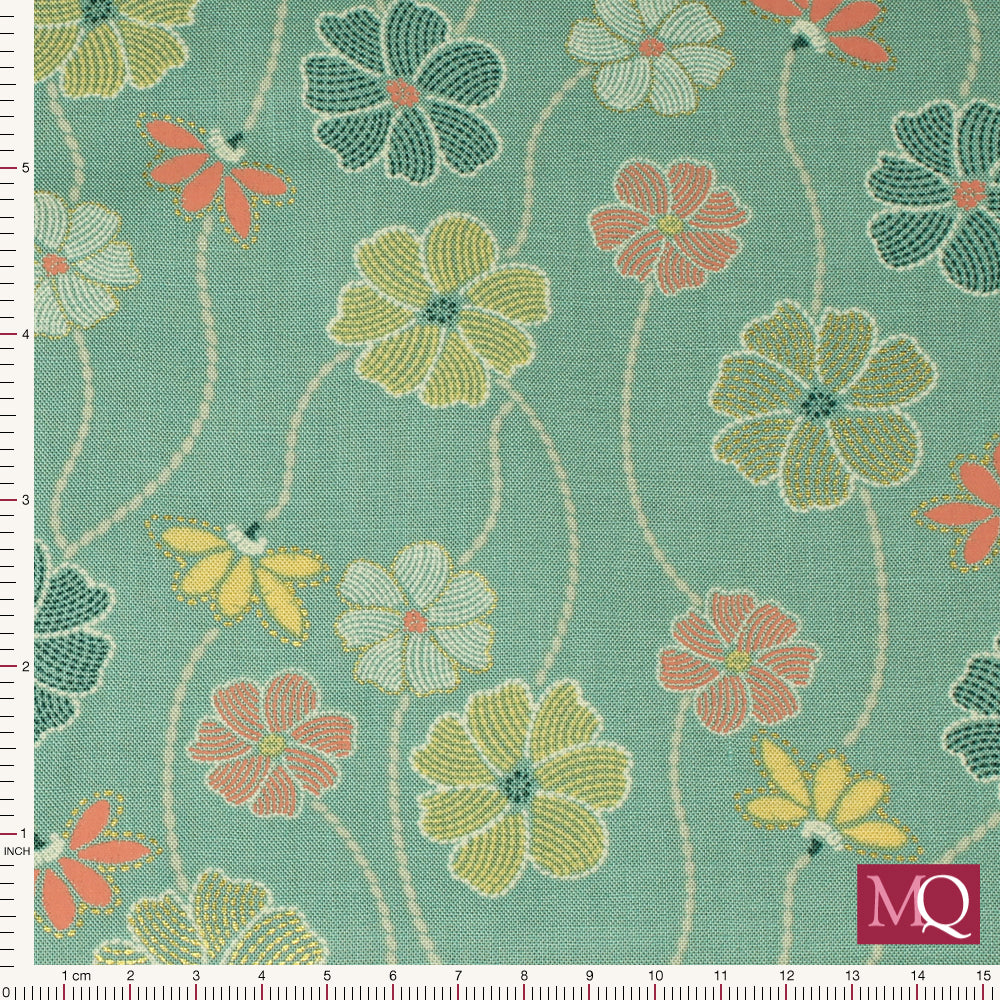 Retro Garden By Benartex –Floral Dance Light Teal