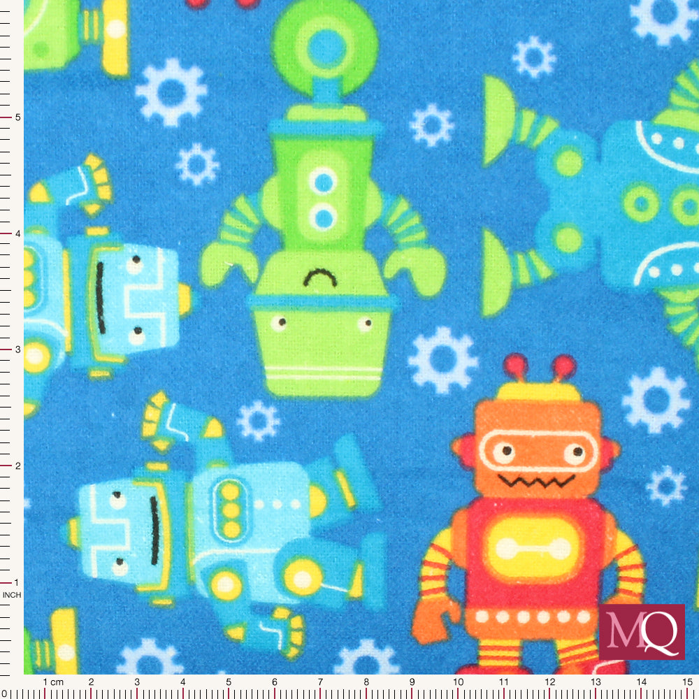 Blue Robots Comfy Flannel - £8/metre