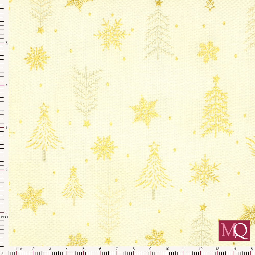 Frosty Snowflake by Stof - Gold Trees and Snowflake on off white
