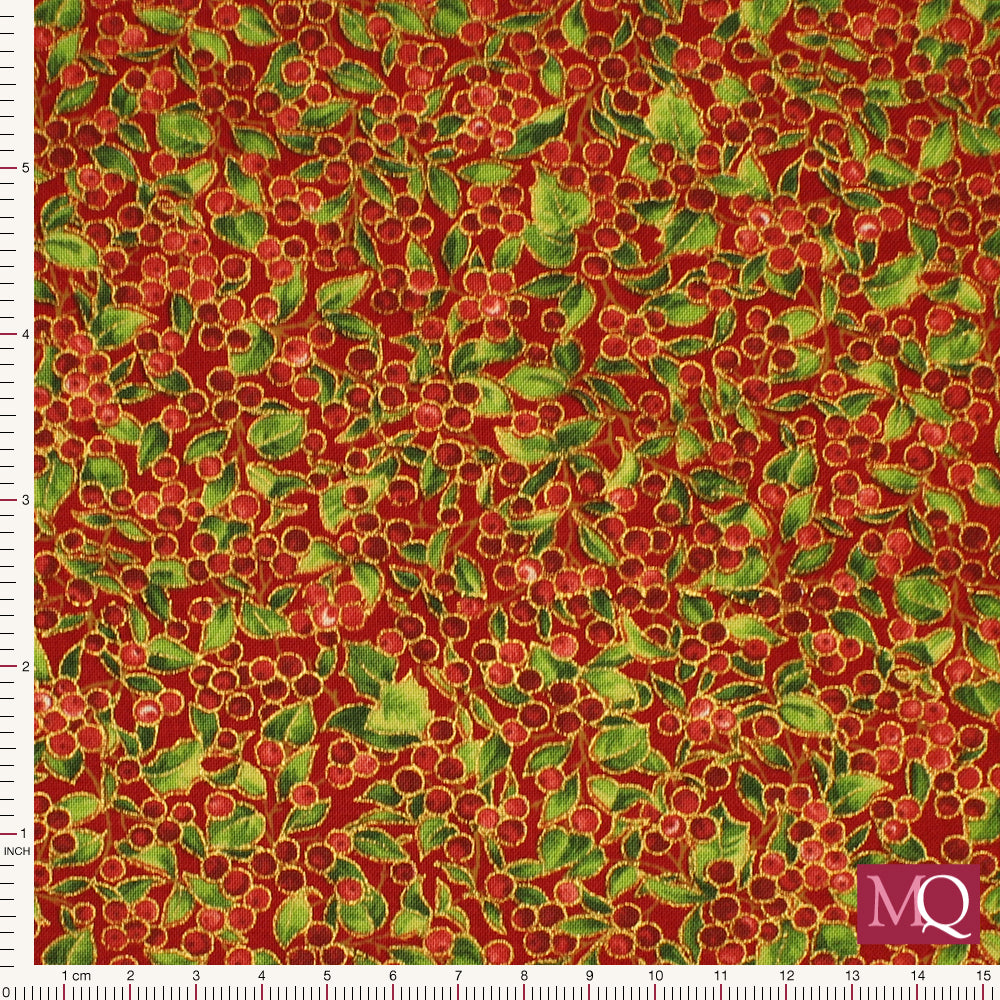 Merry Manor Metallic by Moda - Holly Berry/Crimson 33664 13M