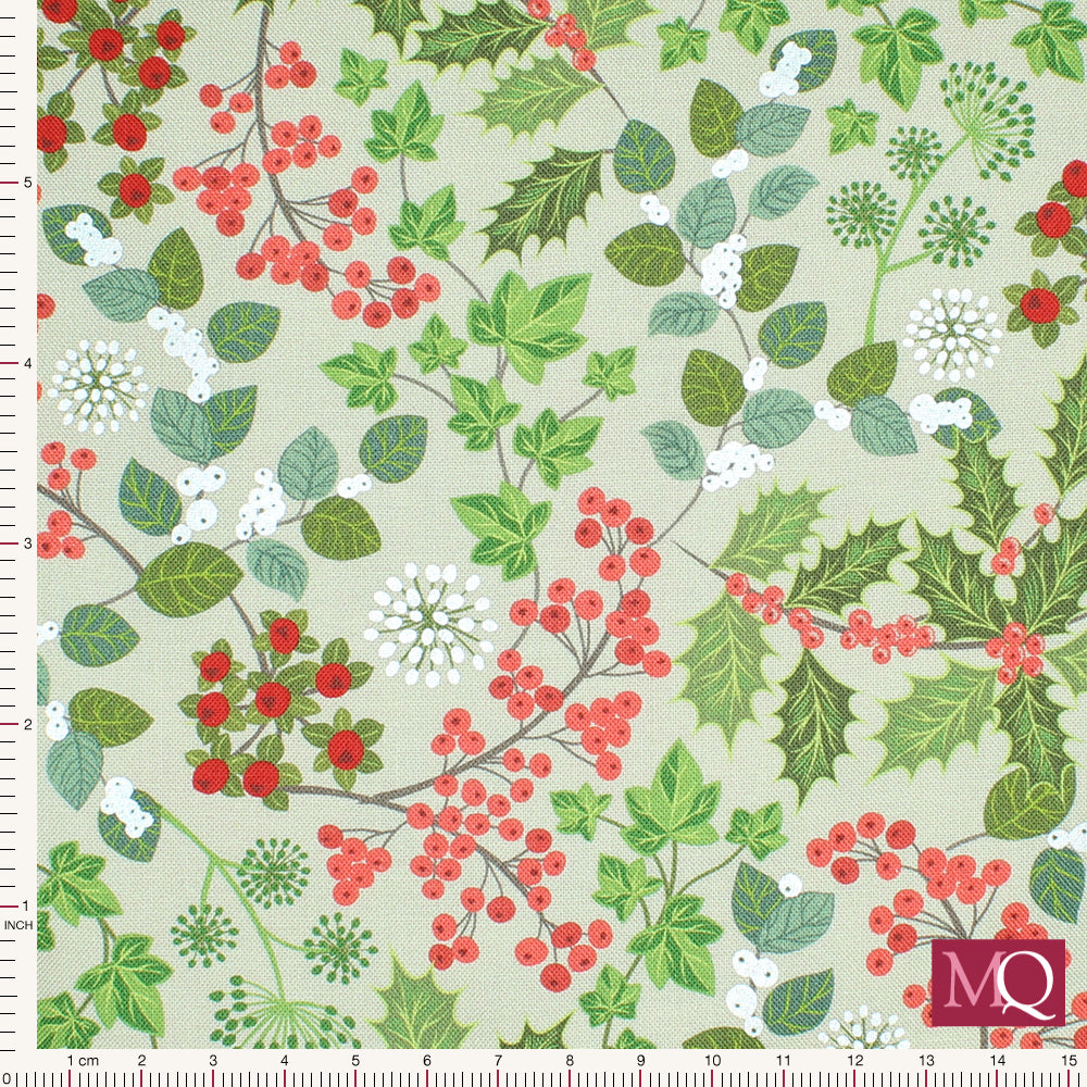 Winter Botanical - Holly and Ivy by Lewis and Irene - Natural with Pearl