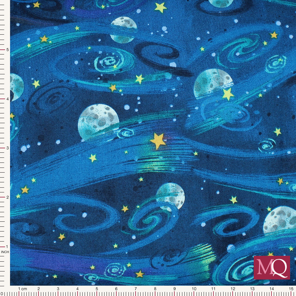 Blast Off by Blank Quilting - Night Sky with Plants and Stars - Navy