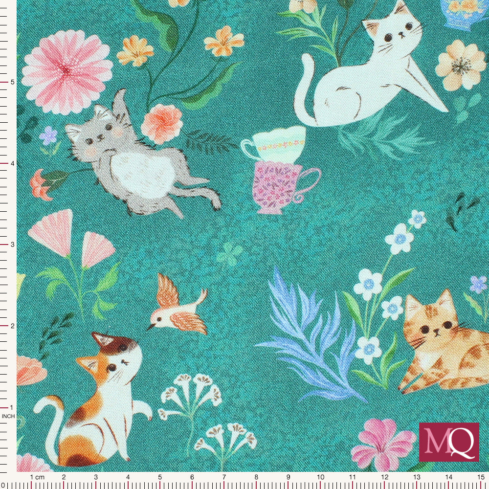 Cats in the Garden by Vivian Yiwing for Windham - Green