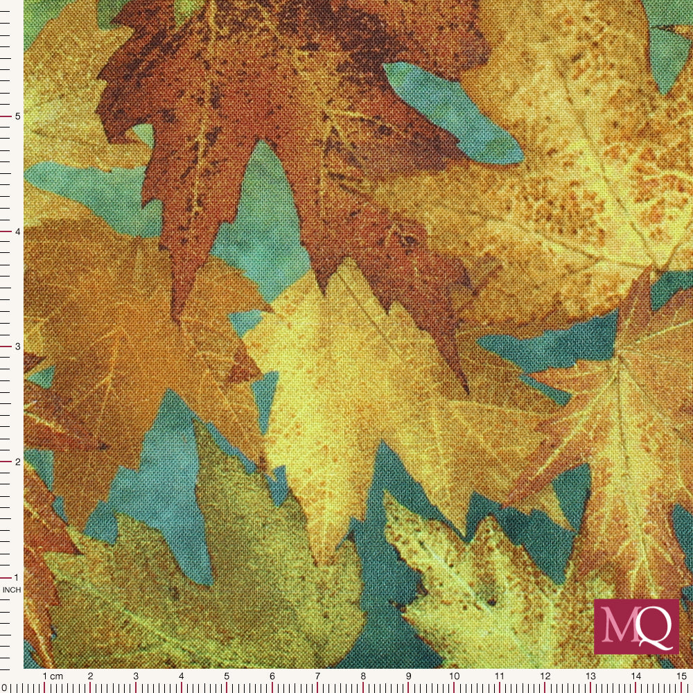 Autumn Splendor by Northcott -Packed Leaves - Dark Teal 26682-68