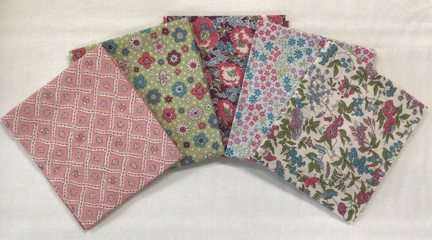 5 Fat Quarters - Meadow Flowers by Liberty - Pink