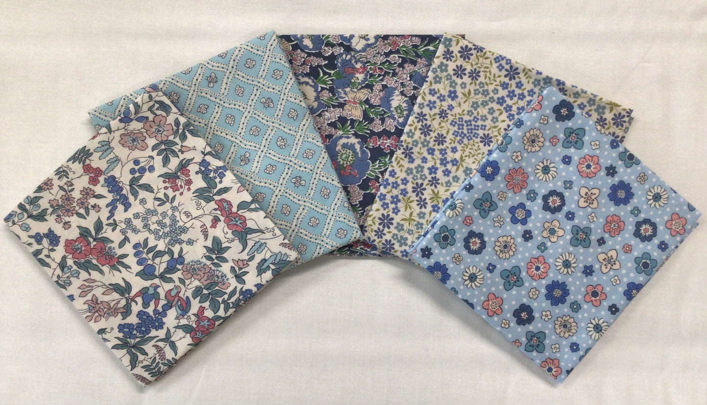 5 Fat Quarters - Meadow Flowers by Liberty - Blue