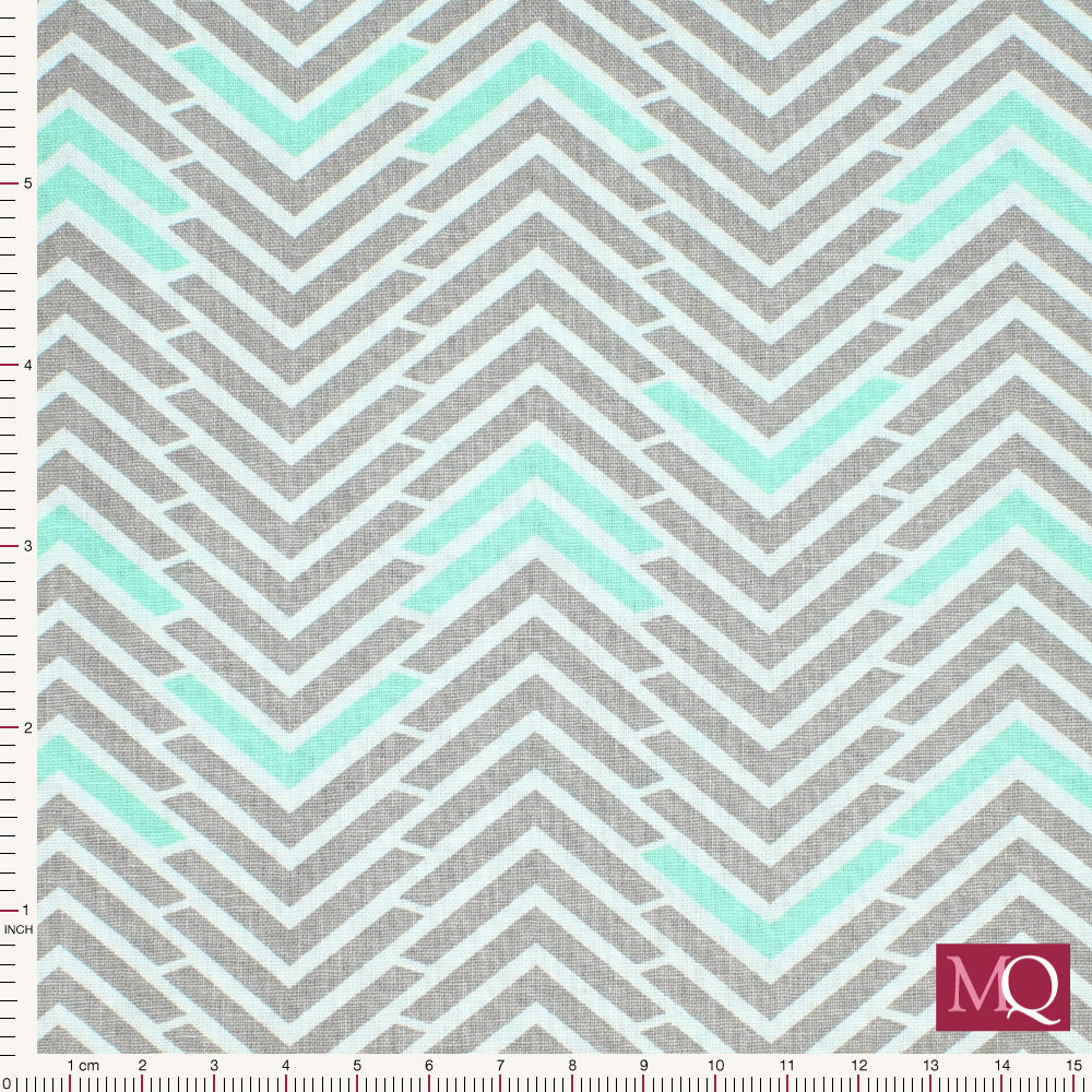 Grey Mint Chevron by Emma and Mila for Camelot Fabrics - Grey Mint Reduced NOW £8m