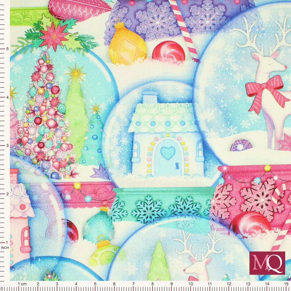 Merry and Bright Packed Globes by Northcott Fabrics Turquoise Multi Remnant