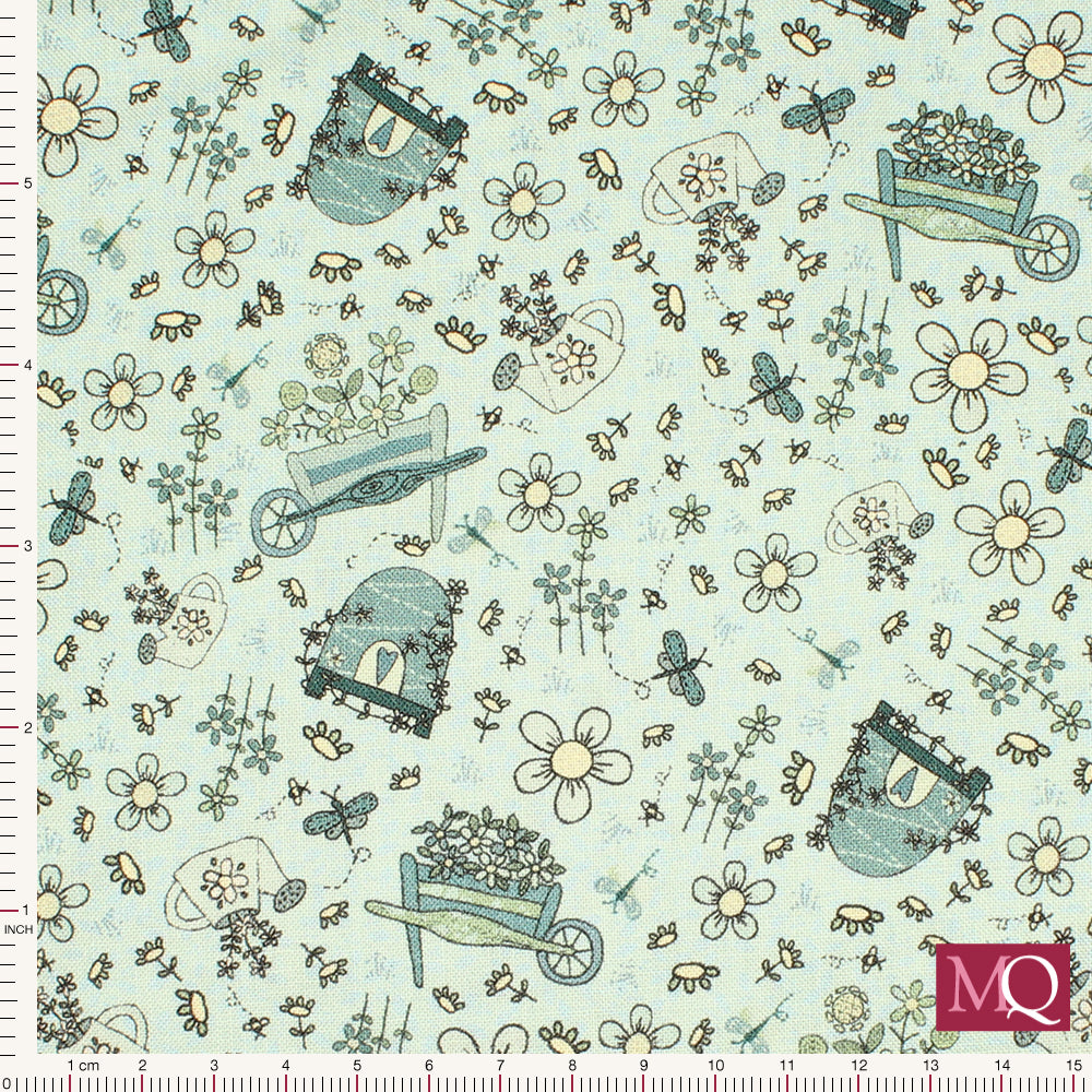 Something Borrowed Something Blue 2 by Lynette Anderson for Nutex - Bee Hives and Wheel Barrows Remnant