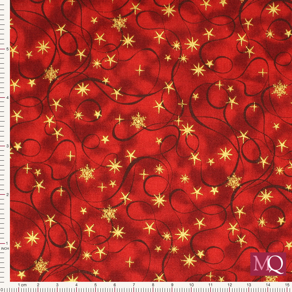 Star Glitter by Stof Red with gold stars