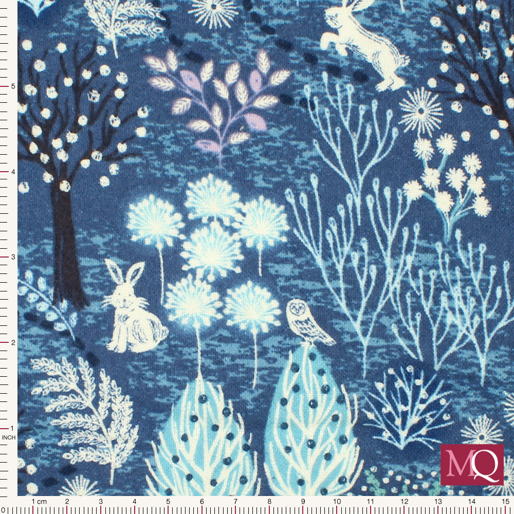 The Secret Winter Garden Flannel from Lewis and Irene - Secret Garden on Nordic Blue