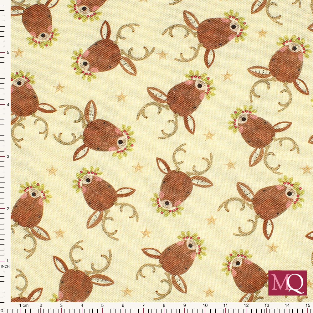 White Christmas by Jessica Flick for Benartex -Reindeer Portrait Cream