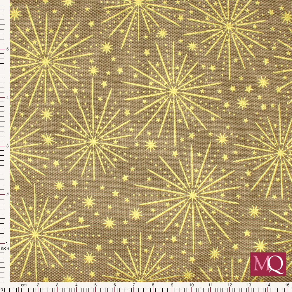 Honey Bee by Lewis and Irene - Gold Metallic Star Burst on fawn