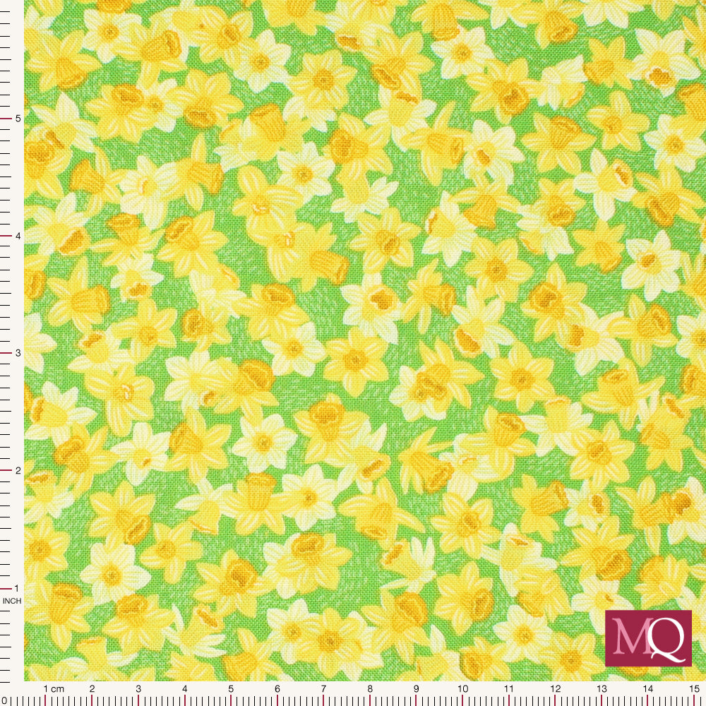 Hello Spring by Makower - Daffodil Bloom Green