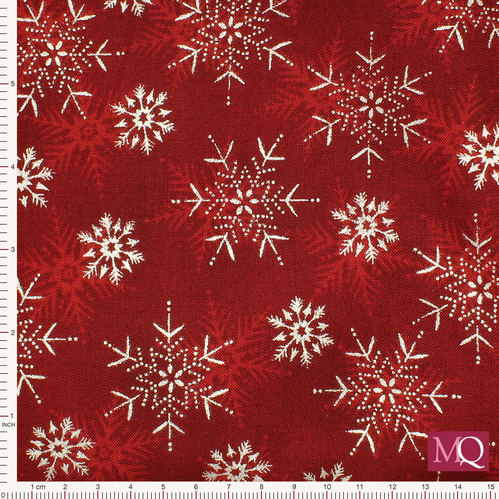 Frosty Snowflake by Stof -Silver Snowflakes on Red