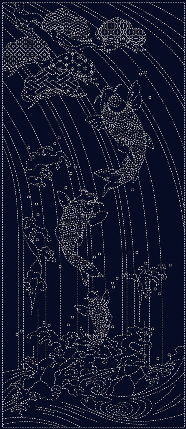 Wagara Sashiko Panel Splashing Spirts Navy KF1123-11A