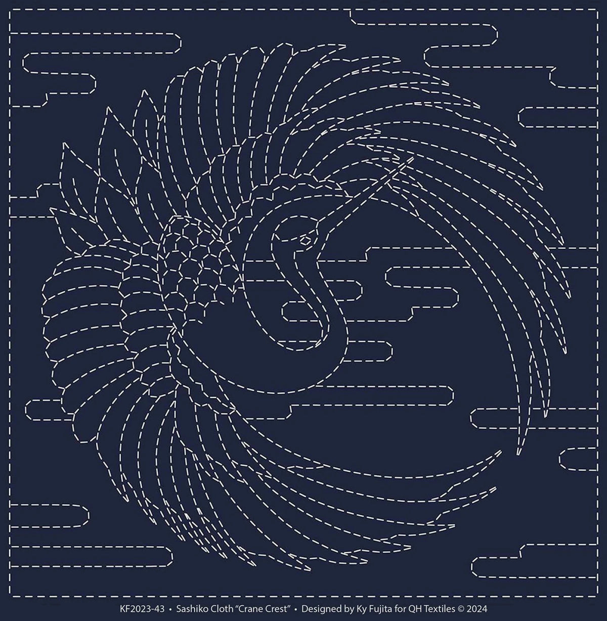 Sashiko Cloth Cane Crest Navy KF2024-43