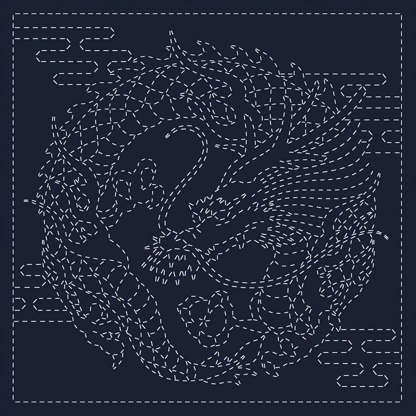 Sashiko Cloth Dragon Crest KF2025-44 Blue