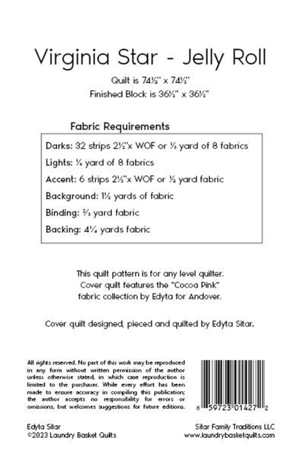 Virginia Star - Jelly roll Pattern by Laundry Basket Quilts