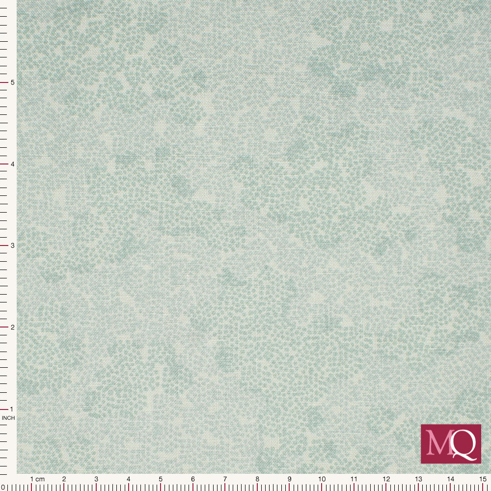 Cotton quilting fabric with hydrangea inspired dotted design in tonal blues
