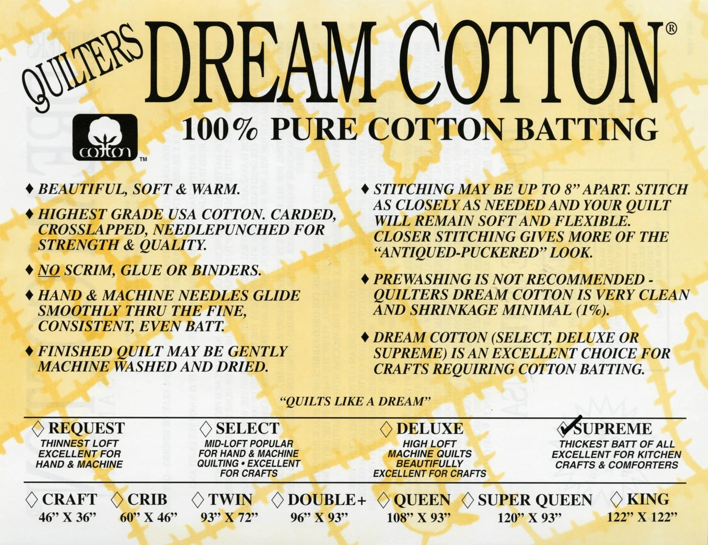 Quilters Dream Supreme Wadding - 100% Pure Cotton